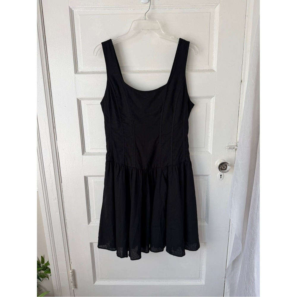 Wayf Black Linen Mini Dress Esmeralda A-Line Scoop Neck Sleeveless Party NWT Lg - Picture 3 of 16